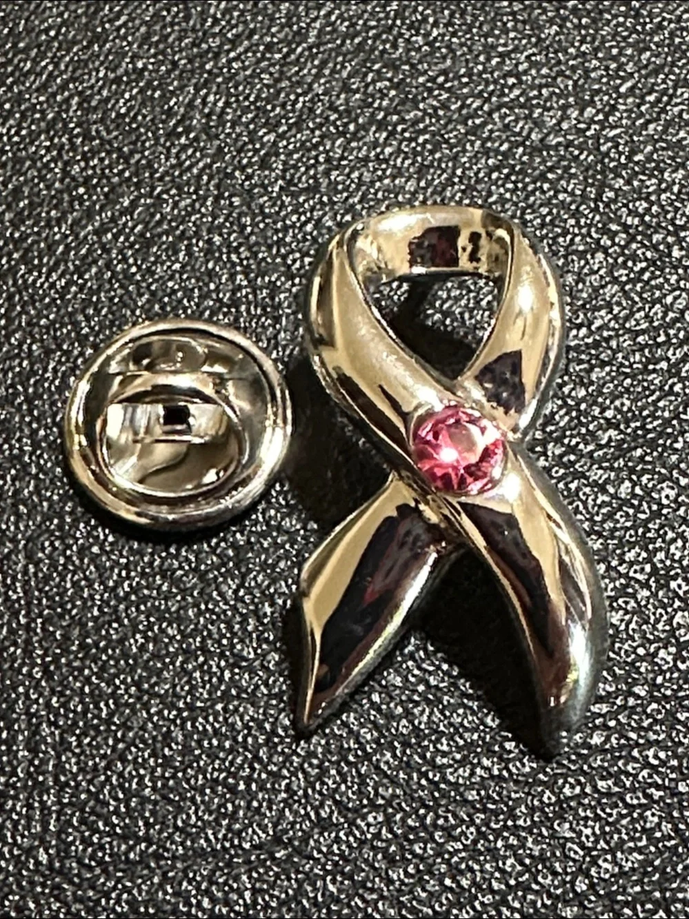 Cookie Lee Silver Tone Ribbon Pink Crystal Lapel Tie Tack